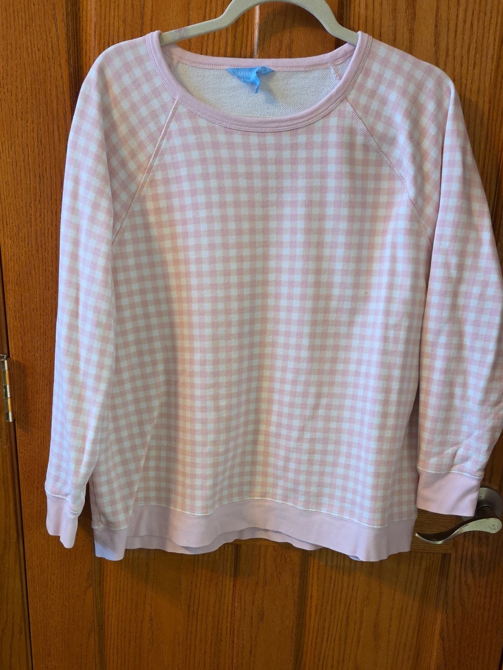 Draper James Pink Gingham Scoop Neck Sweater